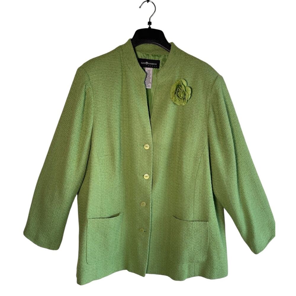 Sag Harbor Bright Green Blaze Textured Jacket Pockets Flower Size 24W